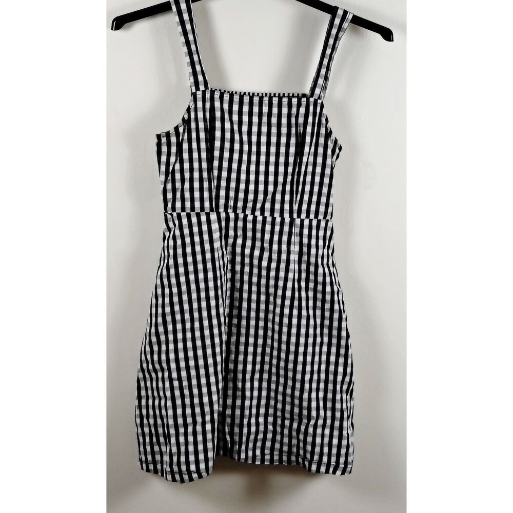 Ava Black White Gingham Sleeveless Dress Pockets Side zip 25 in Length